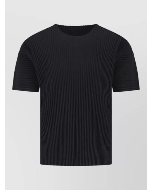 Homme Plissé Issey Miyake Black Short Sleeve Ribbed Texture Round Neck T-Shirt for men