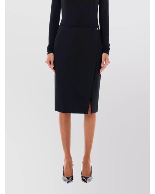 Givenchy Blue Wool Wrap Knee-Length Straight Skirt