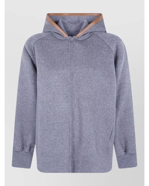 Semicouture Blue Wool Hooded Bomber Jacket
