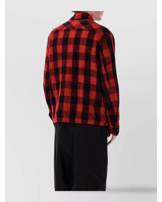 Junya Watanabe Red Wool Checked Shirt Jacket for men