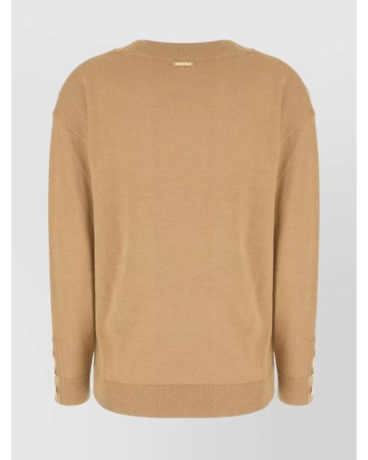 Michael Kors Natural Merino Wool Loose-Fit V-Neck Jumper