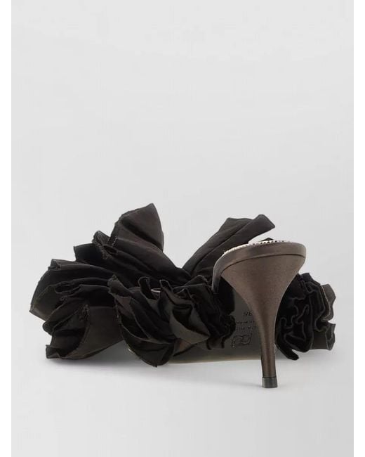 Magda Butrym Black Taffeta Mule Ruffled Flowers Open Toe
