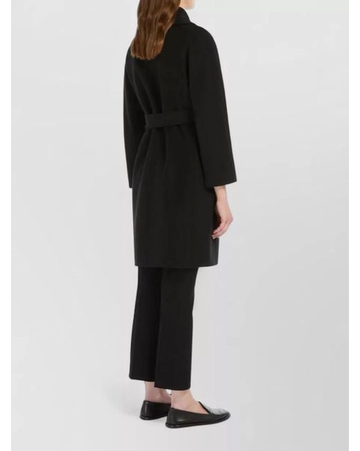 Max Mara Black Belted Long Jacket Shawl Collar Pockets