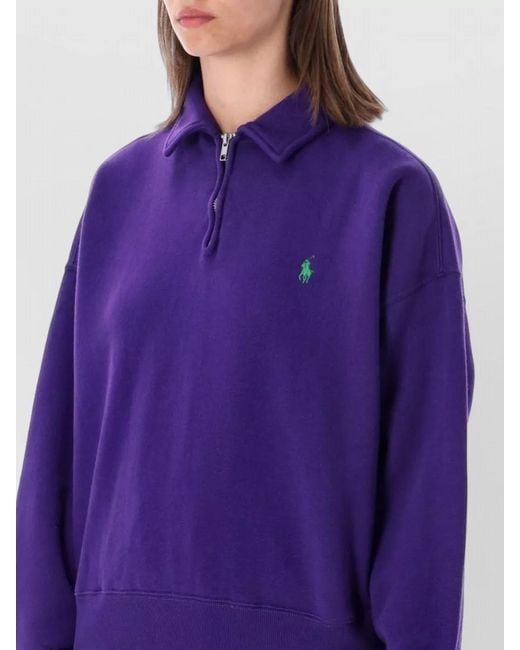 Polo Ralph Lauren Purple Cotton Half Zip Relaxed Fit Sweatshirt