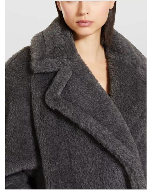 Max Mara Black Silk Teddy Oversized Double-Breasted Coat