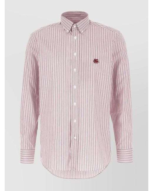 Etro Pink Striped Cotton Poplin Shirt for men