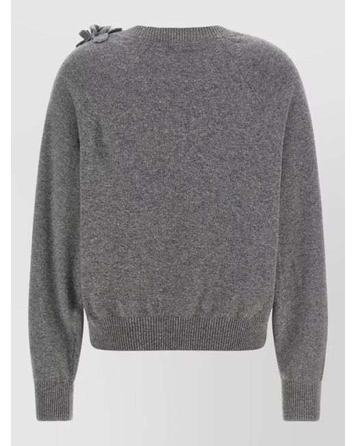 Alberta Ferretti Gray Crew Neck Sweater Floral Motif Design