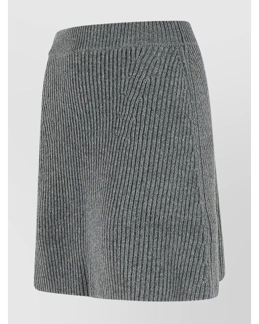Jil Sander Gray Ribbed Wool A-Line Mini Skirt