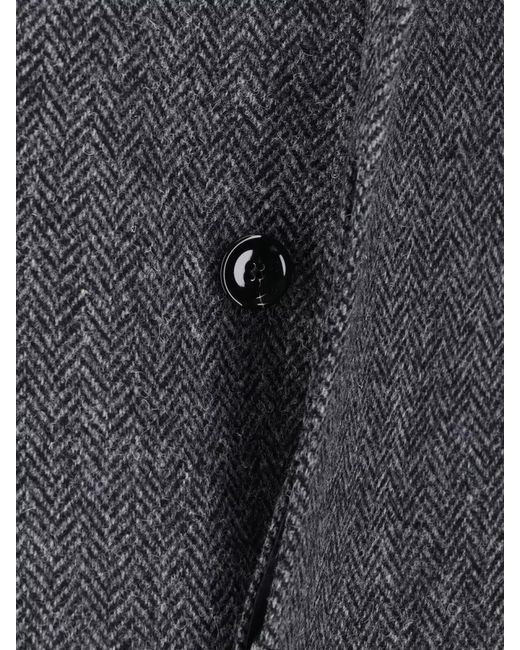 Lardini Gray Herringbone Coat Notched Collar Side Pockets for men