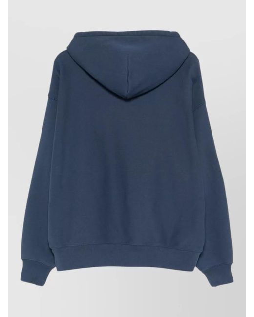 Stussy Blue Hooded Sweater Front Pocket Ribbed Cuffs Hem for men