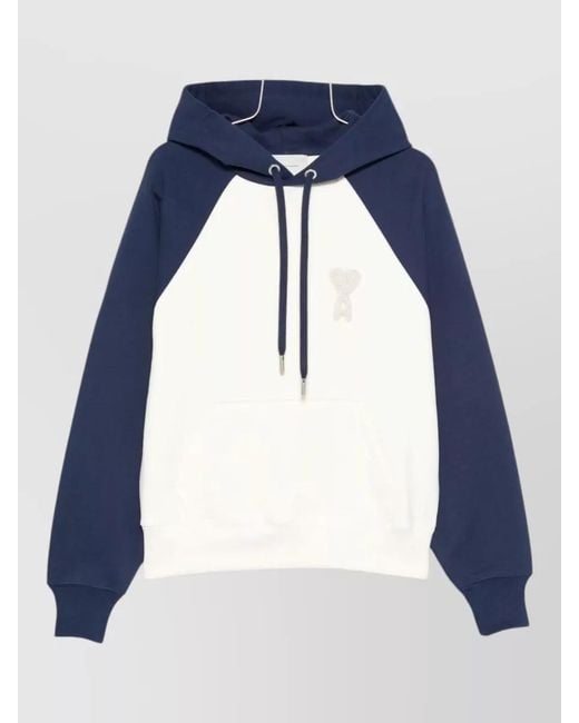 AMI Blue Ami De Coeur Cotton Logo Hoodie for men