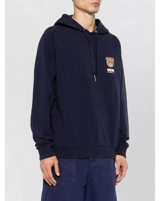 Moschino Blue Hooded Crewneck Sweater Nylon Silk Blend for men