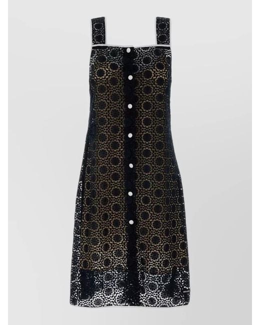 Miu Miu Black Macrame Lace Dress Button Detail Knee Length