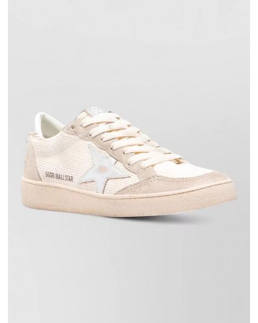 Golden Goose Deluxe Brand Natural Crochet Suede Sneakers Perforated Panel Laminated Accents