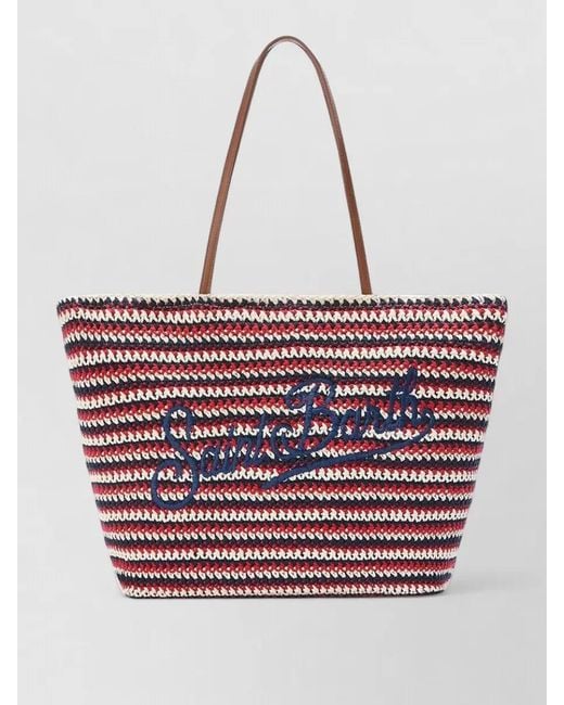 Mc2 Saint Barth Red Crochet Large Striped Tote Bag Logo