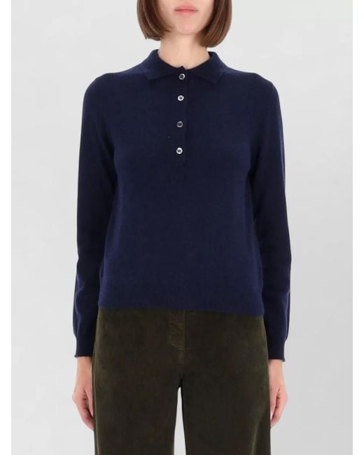 Aspesi Blue Cashmere Long Sleeve Polo Knit Shirt