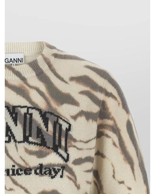 Ganni White Logo Crew Neck Graphic Knit Top