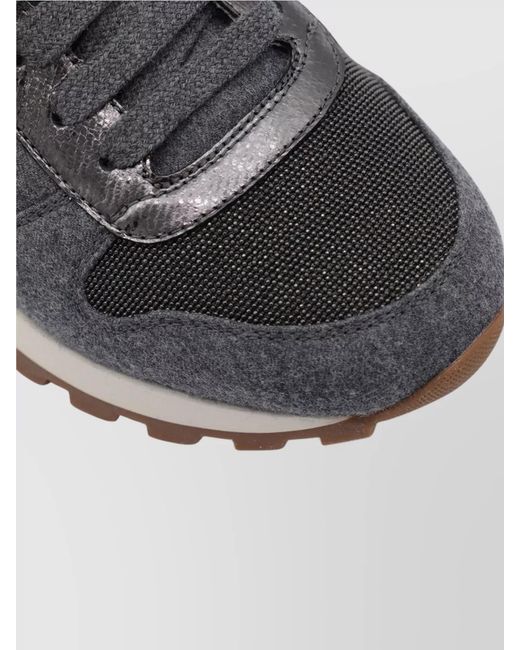 Brunello Cucinelli Gray Virgin Wool Panelled Low-Top Sneakers