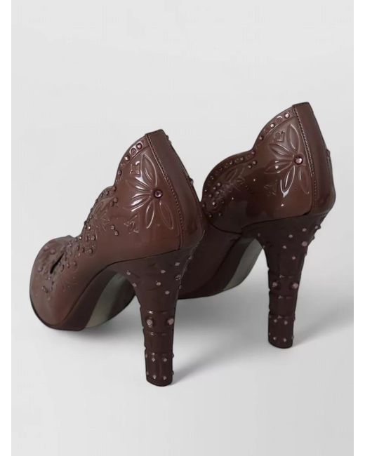 Dolce & Gabbana Brown Floral Crystal-Embellished Pumps
