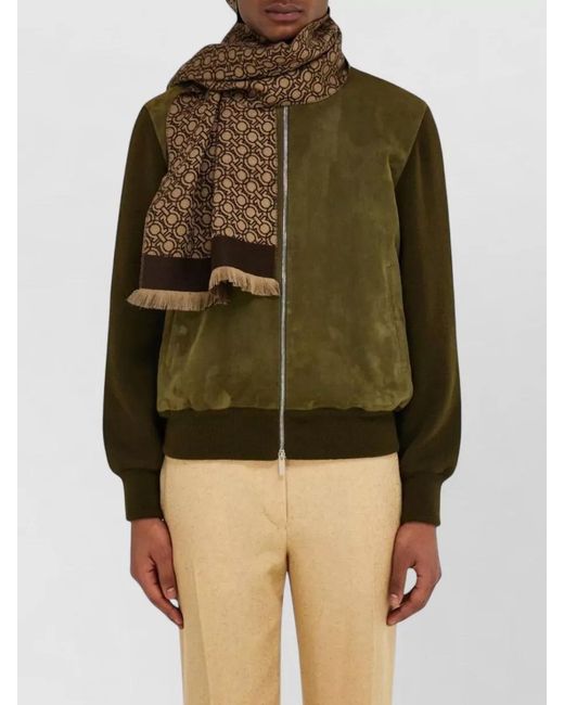 Ferragamo Brown Wool Logo-Pattern Fringed Scarf for men