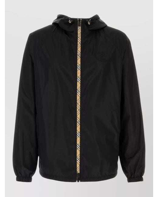 Burberry Black Nylon Hooded Windbreaker Jacket Elastic Cuffs for men