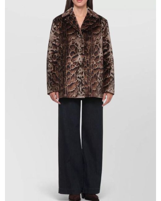 Etro Brown Short Animalier Padded Jacket Lapel Collar