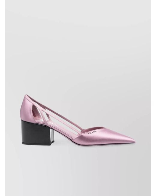 Prada Pink Silk Satin Cutout Low Block Heel Pumps