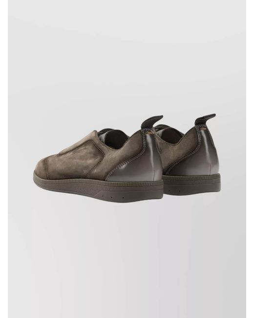Santoni Brown Leather Slip-On Sneakers for men