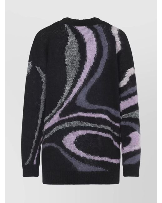 Emilio Pucci Black Mohair Oversized Printed V-Neck Cardigan