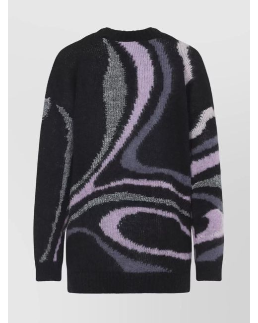 Emilio Pucci Black Mohair Oversized V-Neck Embroidered Cardigan