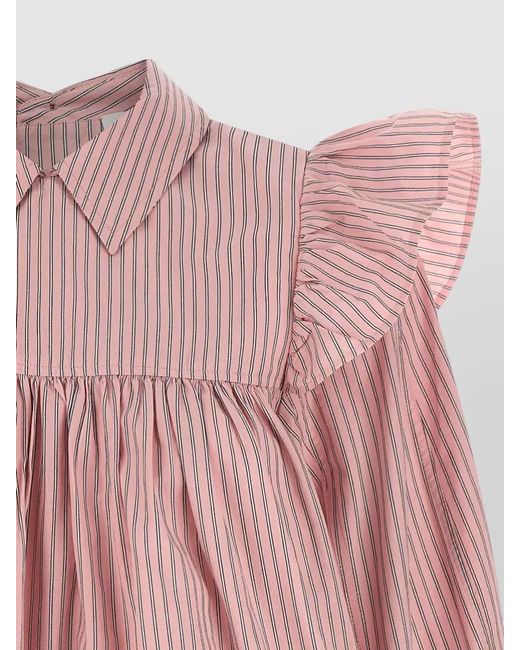 Ganni Pink Striped Cotton Blouse