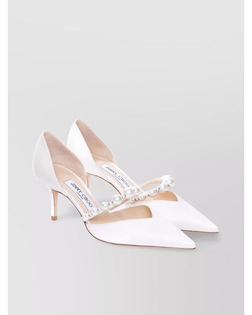 Jimmy Choo White High Heel Pumps Pearl Embellishments