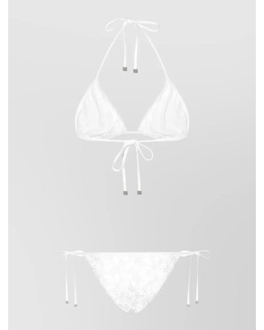 Dolce & Gabbana White Triangle Top Thong Bottom Bikini Set