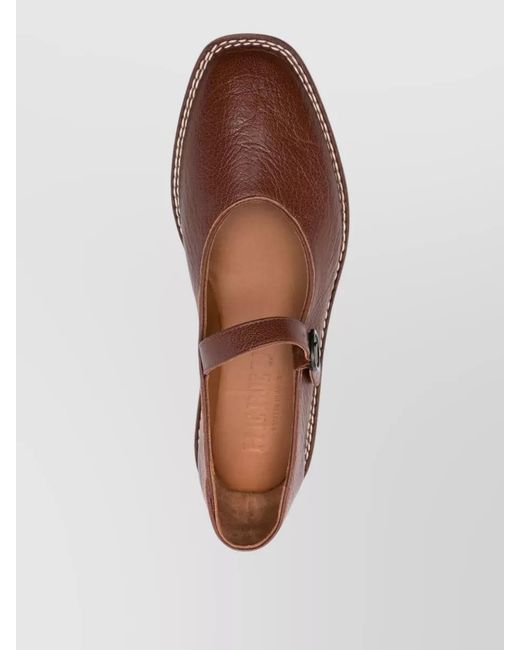 Hereu Brown Brava Leather Ballerina Shoes Flat Sole