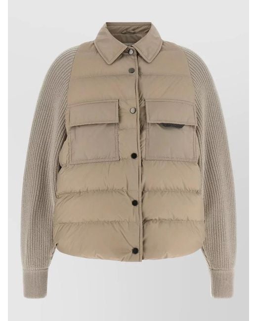 Brunello Cucinelli Natural Flap Detail Down Jacket Long Sleeves