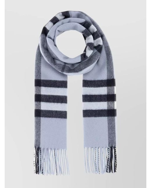 Burberry Blue Cashmere Scarf With Soft Texture And Fringe