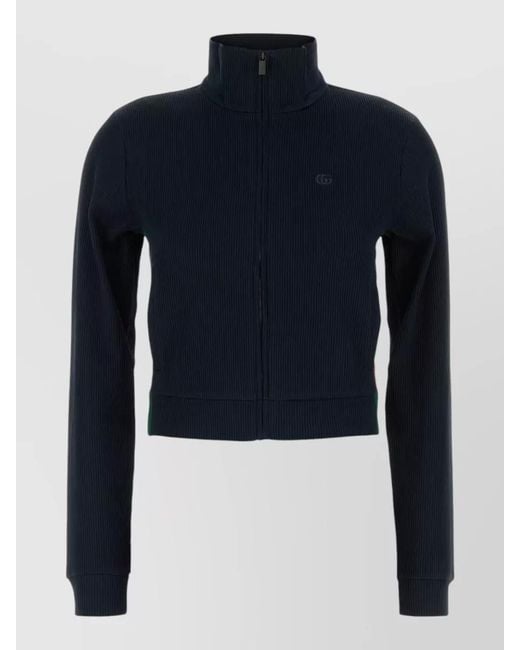 Gucci Blue Jersey Sweatshirt High Collar Long Sleeves Ribbed