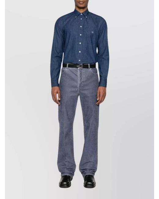 Etro Blue Cotton Paisley Logo Button-Down Shirt for men