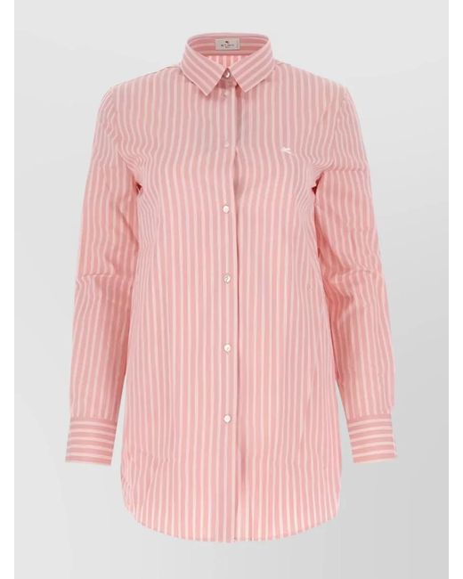 Etro Pink Striped Cotton Long-Sleeve Shirt