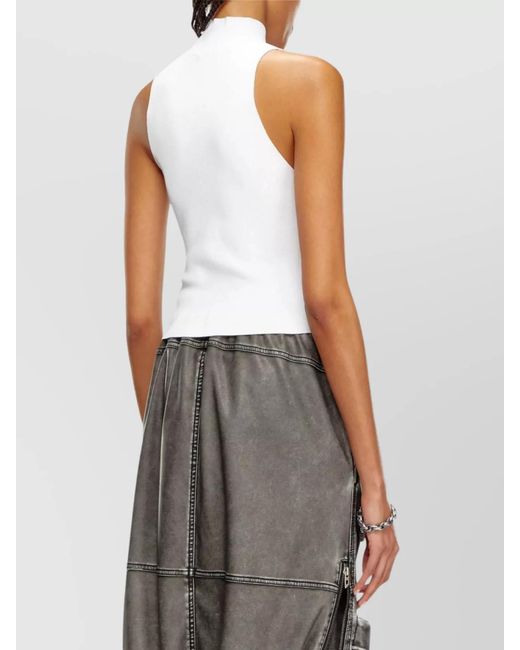 DIESEL White Ribbed Turtleneck Cropped Tank Top
