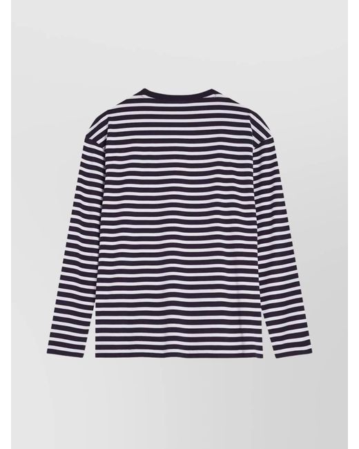 Maison Kitsuné Blue Striped Cotton Ribbed Crew-Neck Regular-Fit Sweater for men
