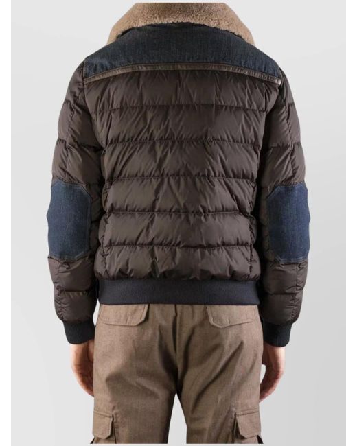 Moorer Gray Denim Trimmed Shearling Collar Padded Jacket for men