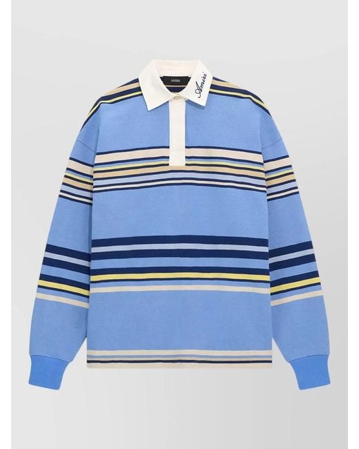 Amiri Blue Oversized Striped Long Sleeve Polo Shirt for men