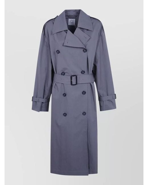 Totême Blue Summer Trench Coat Belted Double Breasted