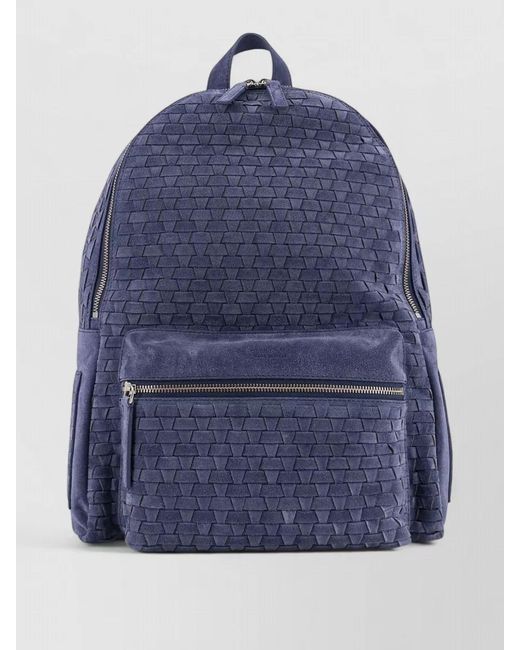 Orciani Blue Suede Backpack Woven Texture Leather Handle for men