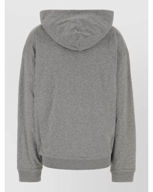 Miu Miu Gray Hooded Sweatshirt Long Sleeves Ribbed Trims