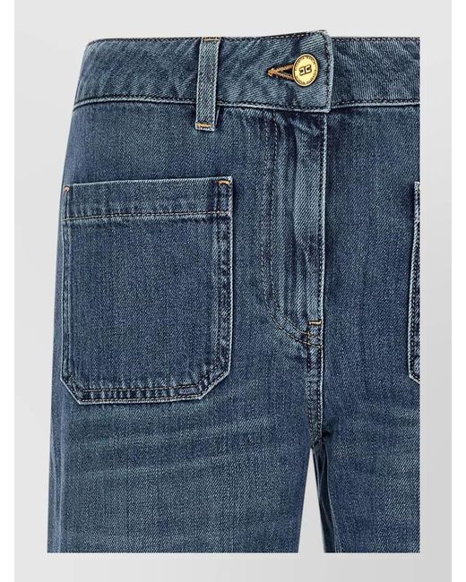 Elisabetta Franchi Blue High Waist Jeans Logo Embroidery