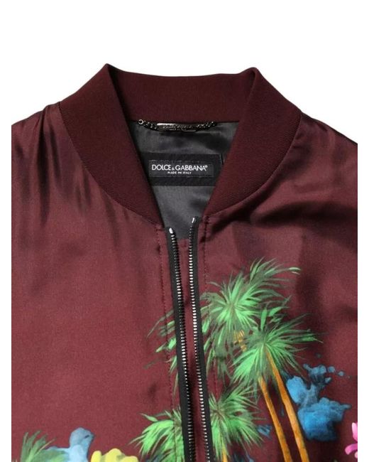 Dolce & Gabbana Red Silk Floral Print Bomber Jacket for men