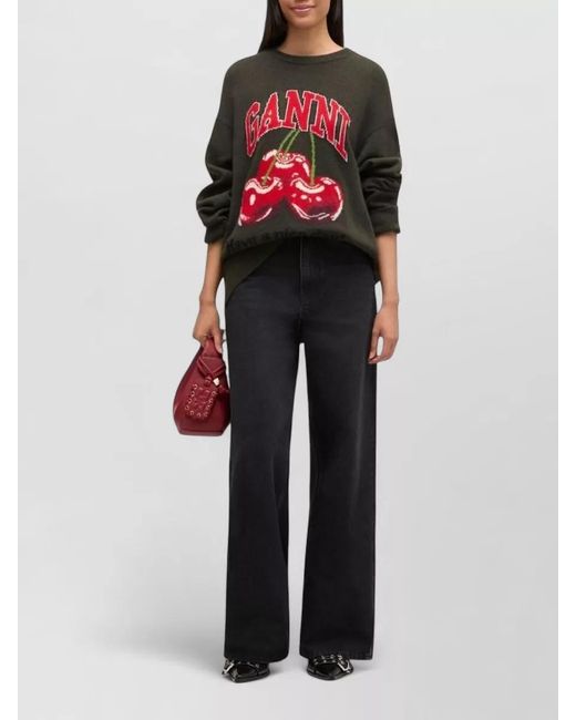 Ganni Red Oversized Wool-Blend Crew-Neck Sweater