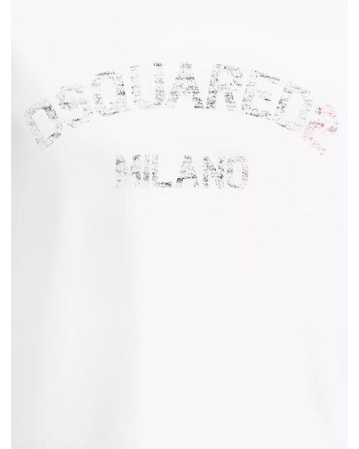 DSquared² White Cotton Loose-Fit Printed T-Shirt for men